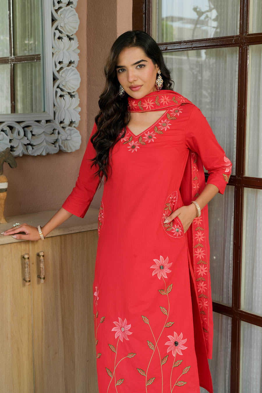KAIRA BLUSH RED FLORAL SUIT SET