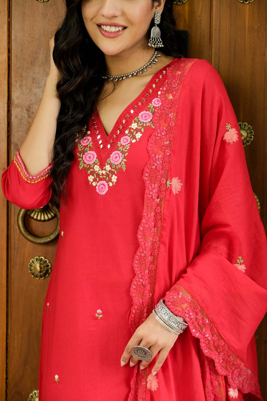 AMARA BLUSH RED FLORAL SUIT SET