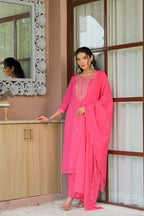 PINK FLORAL EMBROIDERED SUIT SET