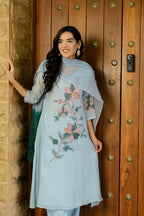 POWDER BLUE MUL CHANDERI FLORAL SUIT SET