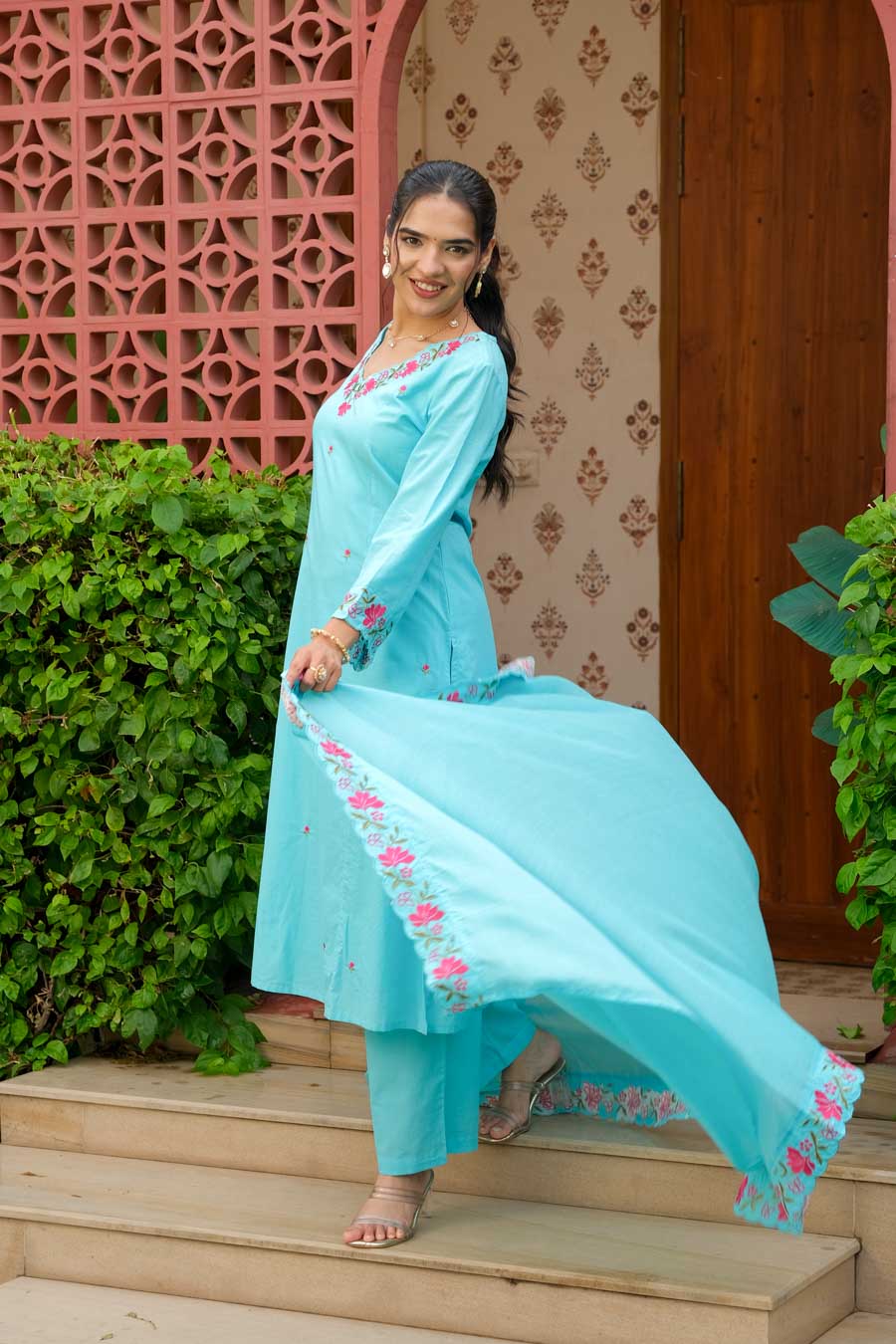 FLORAL BLOOM AQUA SUIT SET