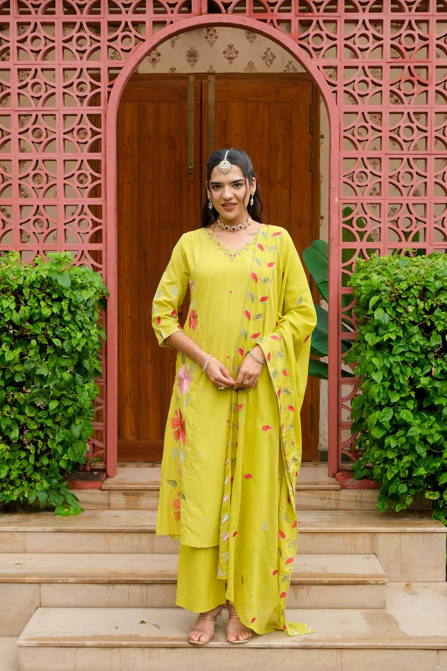 GARDEN FLORAL EMBROIDERED SUIT SET