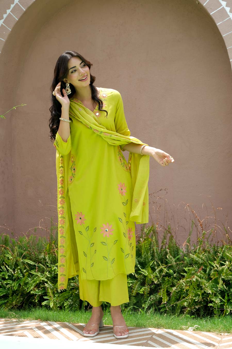 BLUSH LIME FLORAL SUIT SET