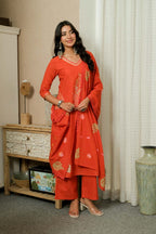 RUST ELEGANCE HAND-PAINTED DUPATTA SUIT SET