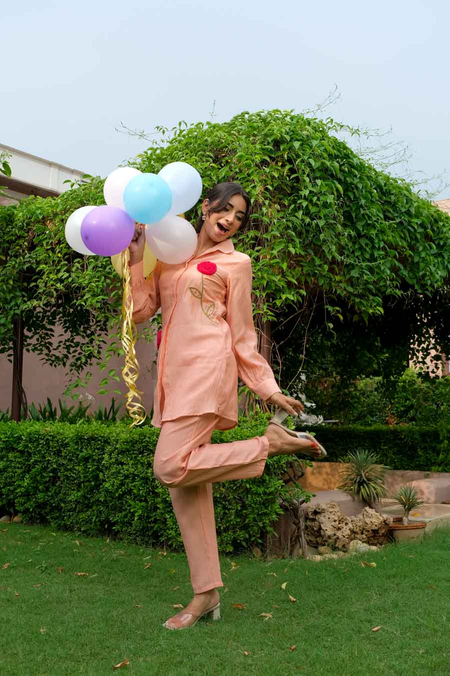 PEACH BLOOM MUL CHANDERI CO-ORD SET