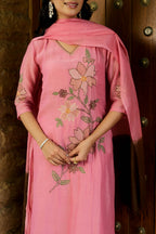 NOOR PINK MUL CHANDERI FLORAL SUIT SET