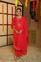 KARWA RED EMBROIDERED SUIT SET