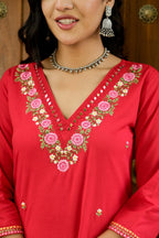 AMARA BLUSH RED FLORAL SUIT SET