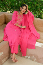 PINK FLORAL EMBROIDERED SUIT SET