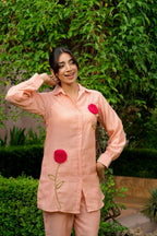 PEACH BLOOM MUL CHANDERI CO-ORD SET