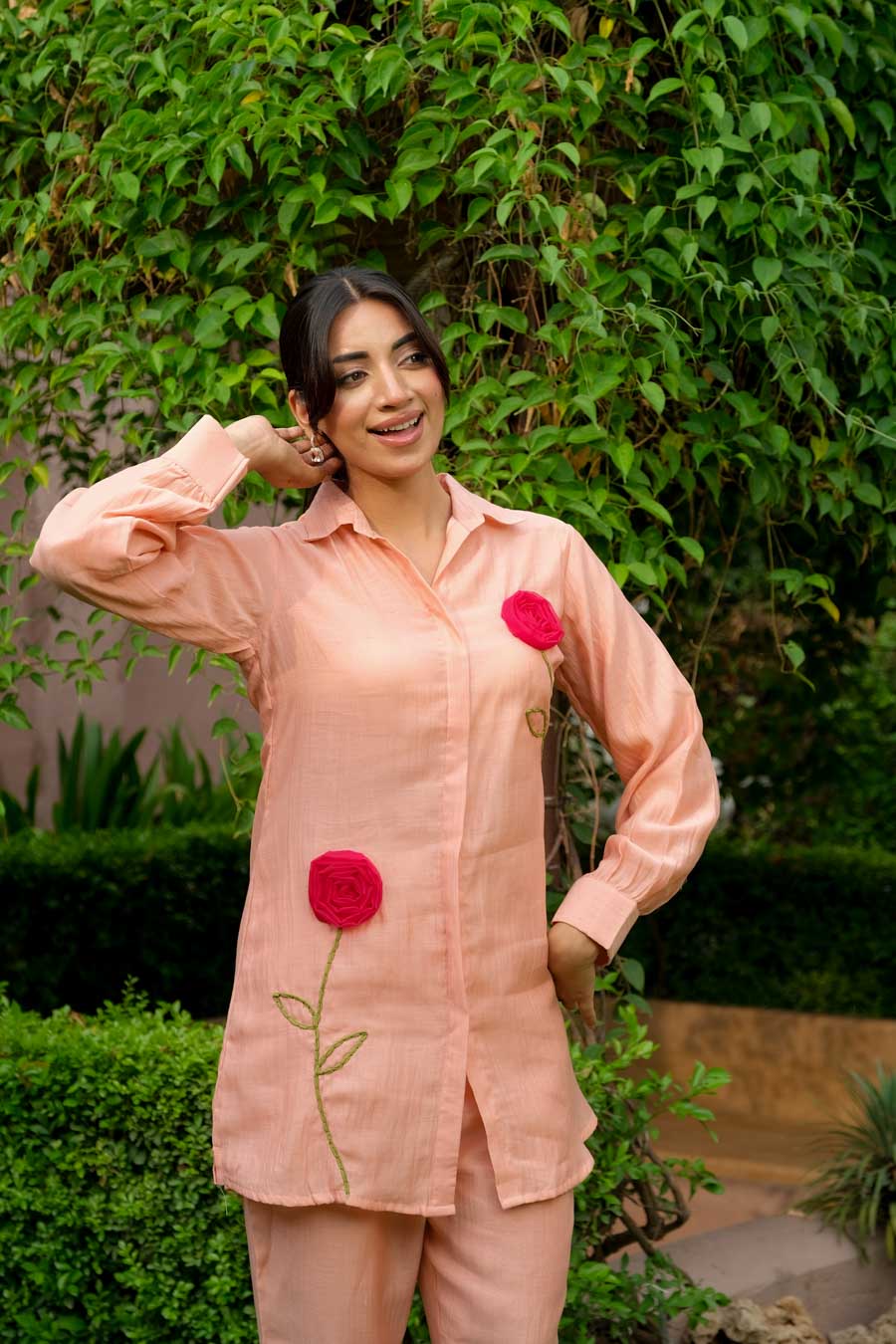 PEACH BLOOM MUL CHANDERI CO-ORD SET