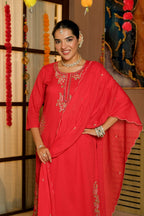 KARWA RED EMBROIDERED SUIT SET