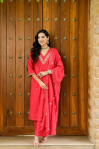 AMARA BLUSH RED FLORAL SUIT SET