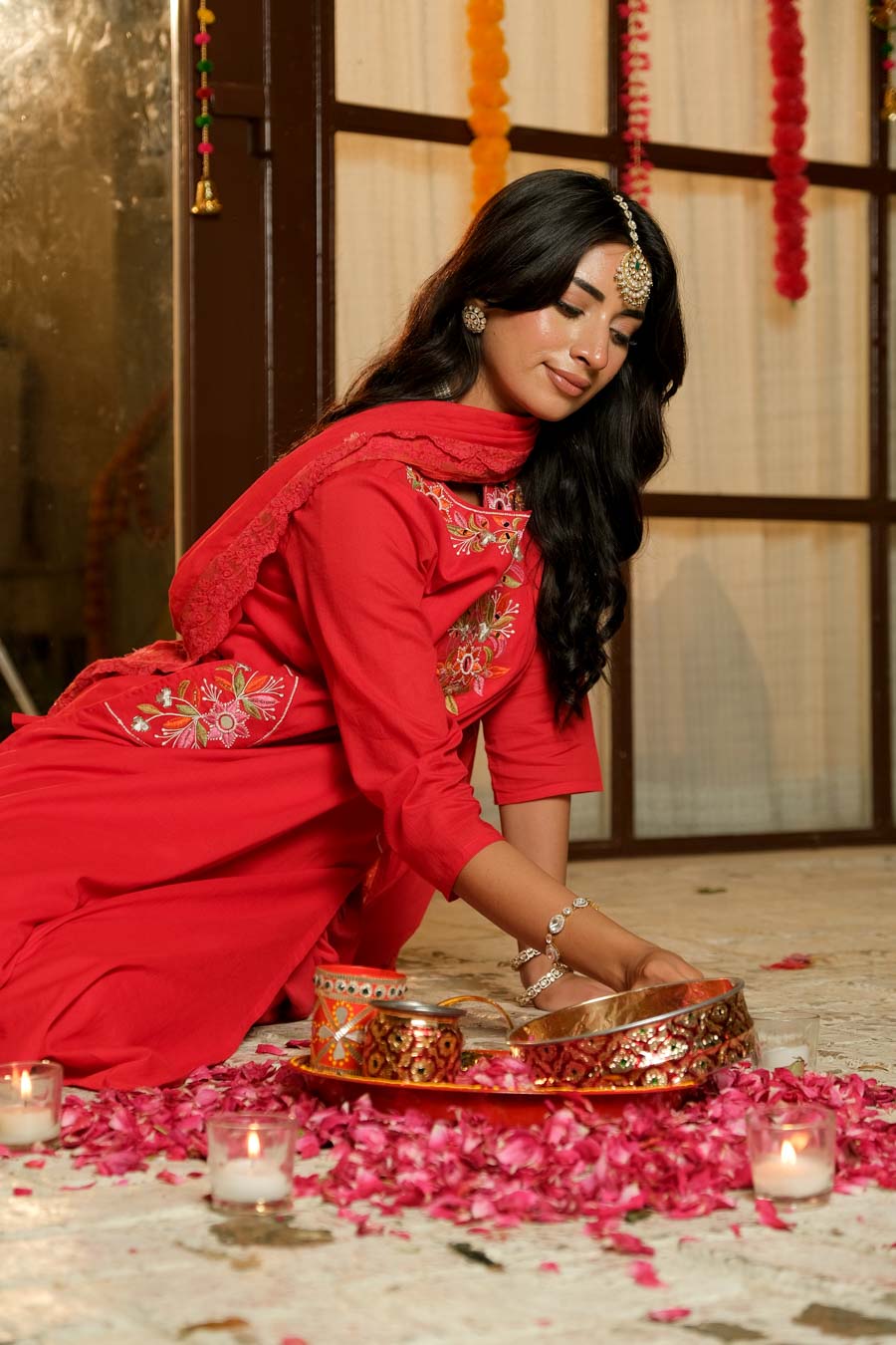 RADHYA RED EMBROIDERED SUIT SET