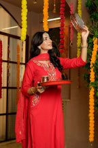 RADHYA RED EMBROIDERED SUIT SET