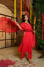 RADHYA RED EMBROIDERED SUIT SET