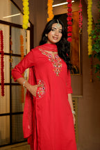 RADHYA RED EMBROIDERED SUIT SET