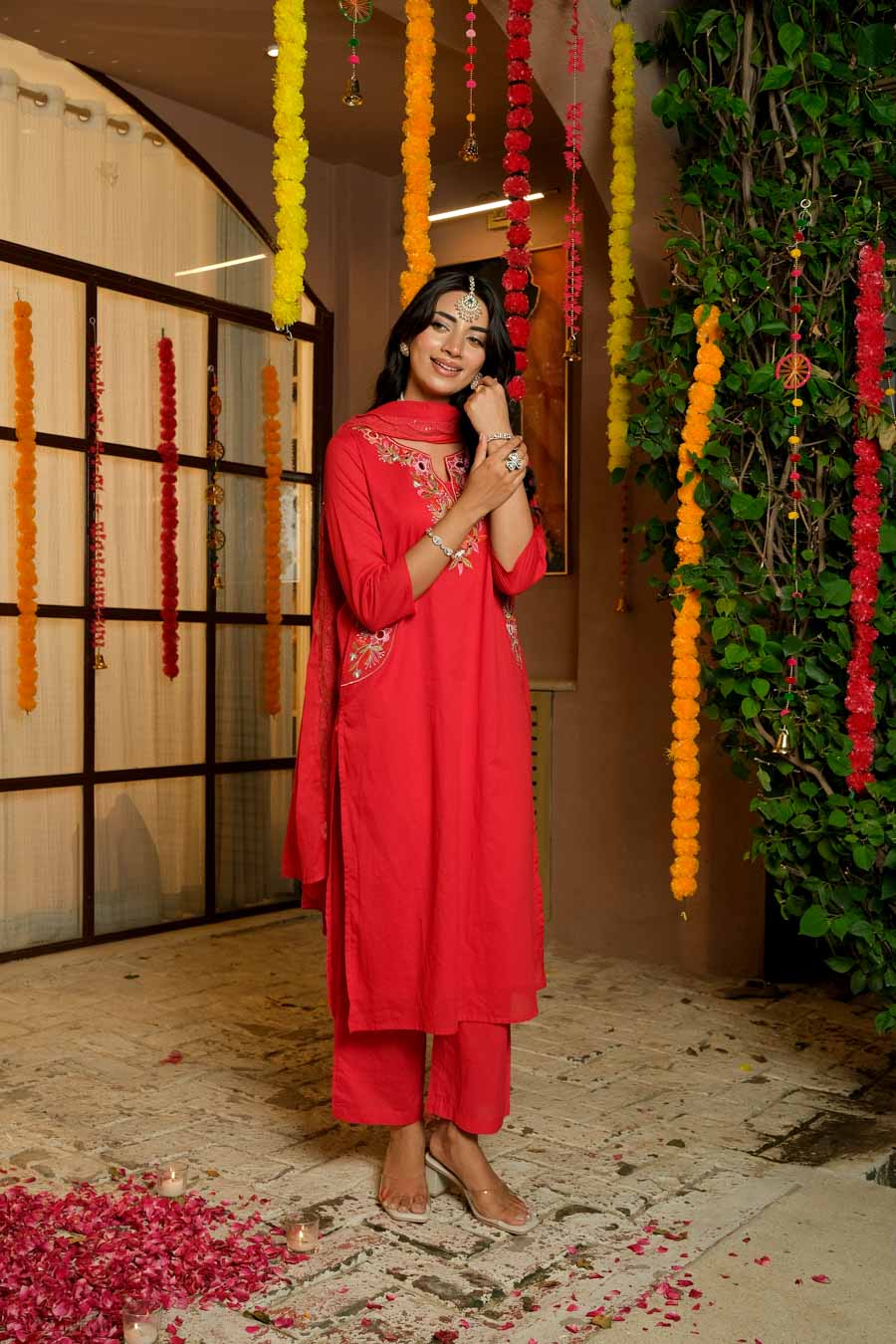 RADHYA RED EMBROIDERED SUIT SET